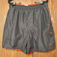 Nike Gray Orange Trim Swim Trunks Shorts Men's Size M Medium Outdoor Embroidered