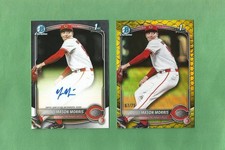MASON MORRIS REDS / AUTO, REPTILLIAN REFRACTOR SP / 2025 BOWMAN DRAFT BASEBALL !