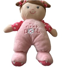 Baby Starters My First Doll Pink Brown Rattle Flower Plush Baby Toy Polka Dot 9"