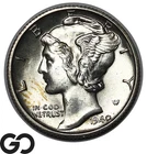 1940-D Mercury Dime Lustrous Solid Gem BU++, Full Split Bands