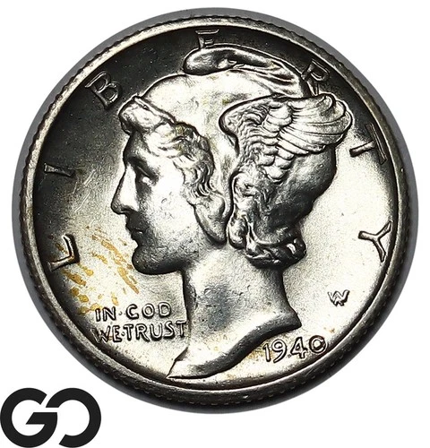 1940-D Mercury Dime Lustrous Solid Gem BU++, Full Split Bands