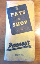 J. C. Penney's 1941 Vintage Booklet Memo Book Calendar Troy, PA