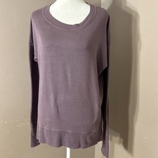 Athleta Cozy Mauve Crewneck Sweatshirt 6.5" Side Slits Thumb Holes Boxy Sz S O/S