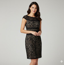 Adrianna Papell Black Lace Sheath Cocktail Party Dress Womens Size 16