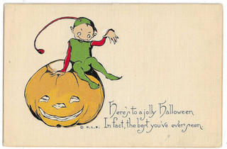 Woehler Hand Embossed Halloween Postcard Goblin Sitting on JOL