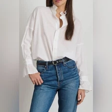 Alex Mill Blake Ruffle Neck White Cotton Button Up Shirt oversized small