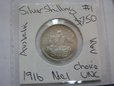 Australia 1916 Silver Shilling  Choice Uncirculated top coin nice #1