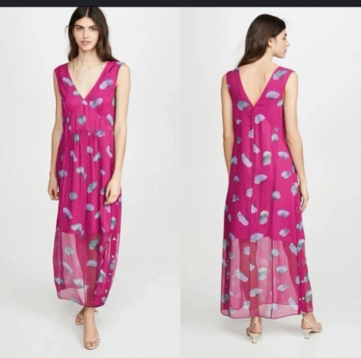 Coach ärmelloses midilanges Kleid rosa V-Ausschnitt 100 % Seide Chiffon transparent UK 8 neu