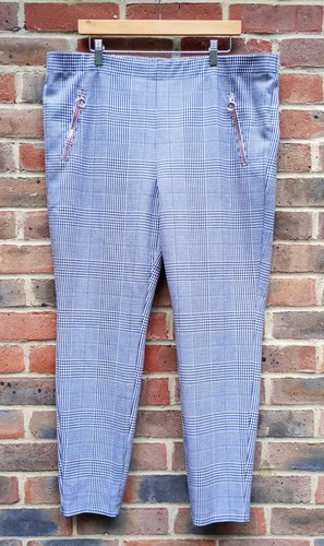 Marks & Spencer, M&S 20 Black White Check Houndstooth Smart Trousers Red Zip Pocket Winter Work