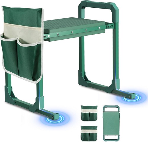 Garden Kneeler and Seat with Anti-Tipping Design, 2-in-1 Heavy Duty Foldable Gar