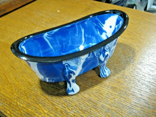 "Plato de jabón para bañera de esmalte de granito azul oscuro con pies negro borde 5 1/2" - Imagen 5 de 5