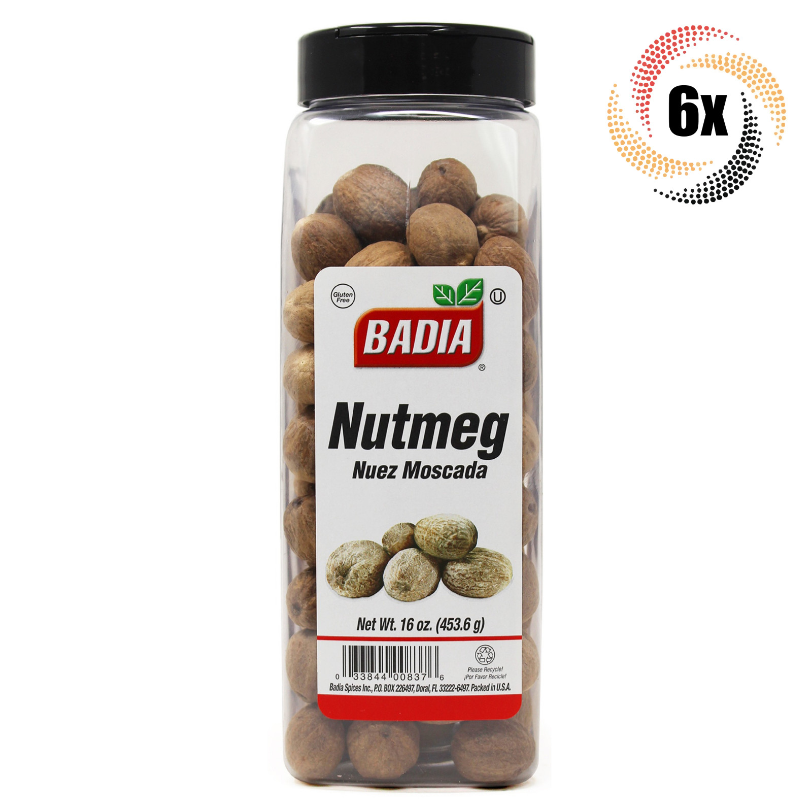 6x шейкеров с приправой из цельного мускатного ореха Бадия | 16 унций | Кошерная, без глютена и глутамата натрия