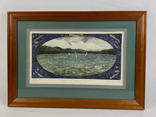 Deborah Geurtze OTSEGO LAKE LOOKING SOUTH Color Etching Cooperstown NY Artist