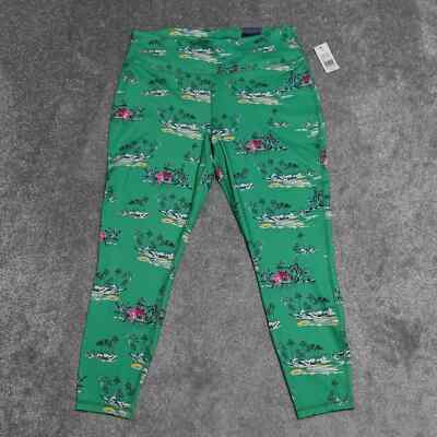 Crown & Ivy Leggings Stretch Pants Women's XL Green Floral Ankle Activewear