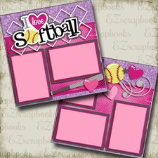 I Love Softball - 2 Premade Scrapbook Pages - EZ Layout 3322