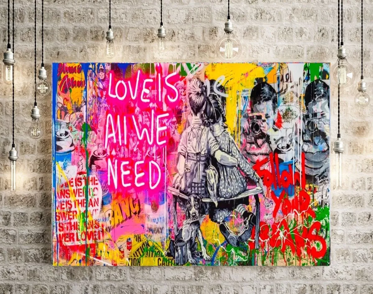 All We Need is Love Banksy Graffiti Street Art Frame Wall Canvas or Poster  Print