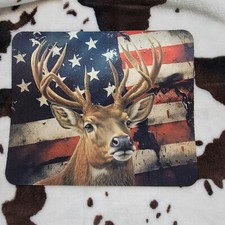 Deer USA Flag Computer Non Slip Custom Mouse Pad Handmade