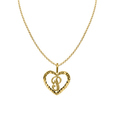 Genuine 14k Yellow Gold Fancy Heart Initial Letter P