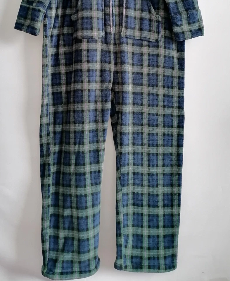 Alexander Del Rossa Men's One Piece Footed Green Blue Plaid Pajamas Size L - Image 3 of 4
