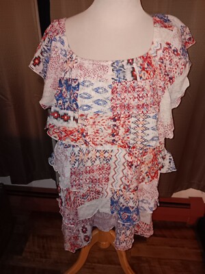 Womens Blouse Avenue 22/24 Red White Blue Nice Design with Ruffles 