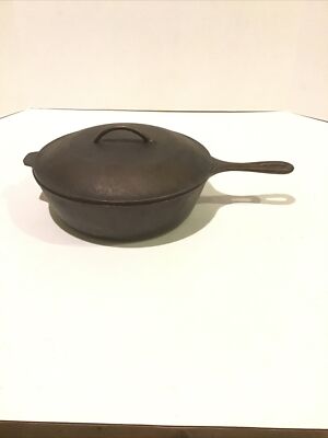Vtg LODGE USA  8 CF Heavy 10 1/4'' Cast Iron Skillet w Lid Deep Frying Pan 