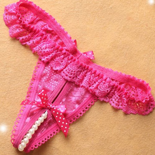Sexy Women Lace Crotchless Pearl Panties Thong Briefs Lingerie Underwear New - Picture 14 of 15