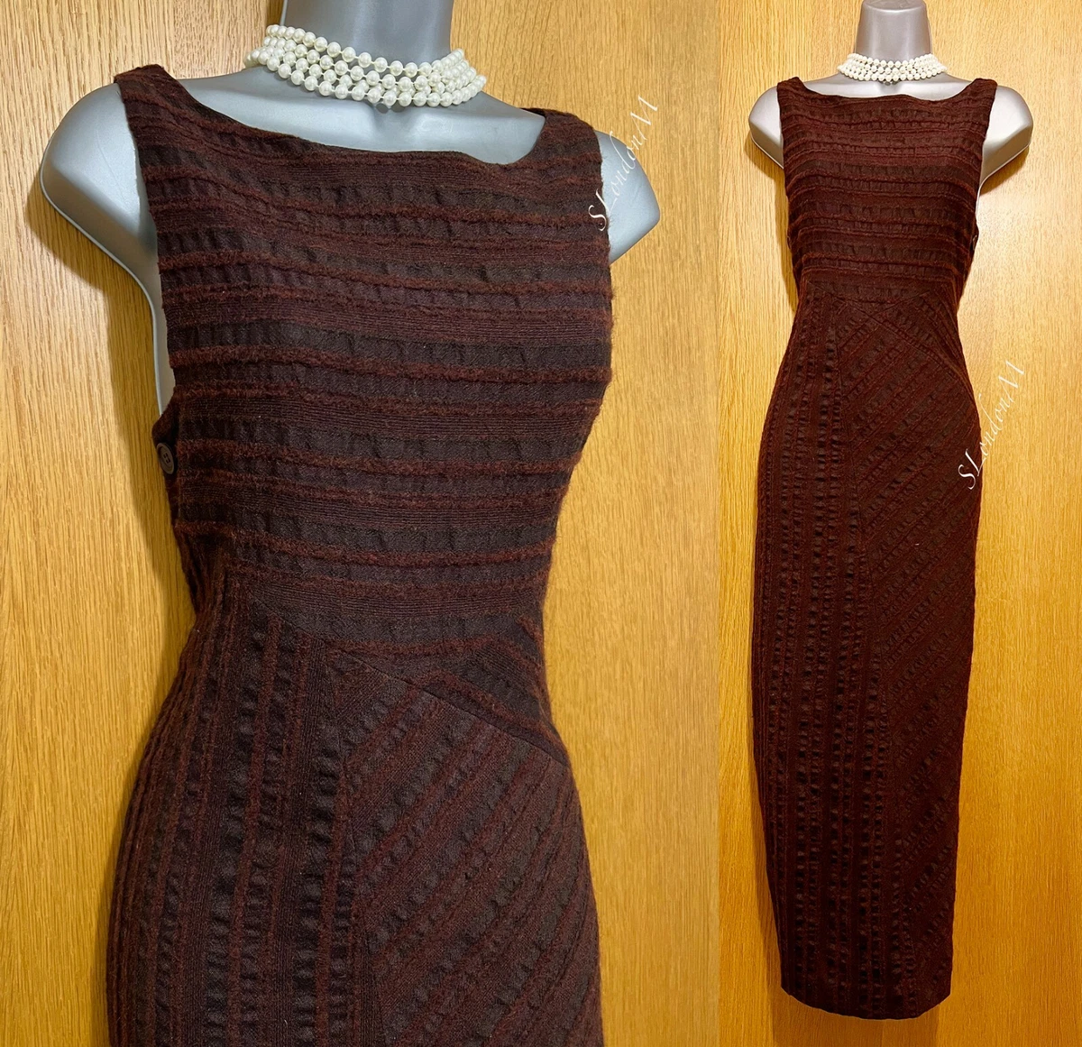 Karen Millen UK 8 Brown Tweed Wool Side Button Detail Casual Warm