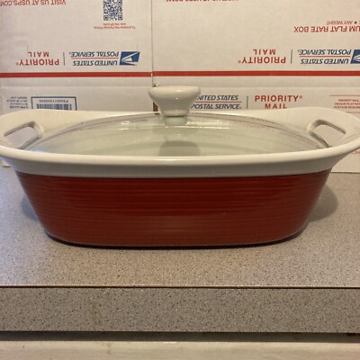 Corning ware ETCH BRICK RED QT Stoneware Casserole Baker