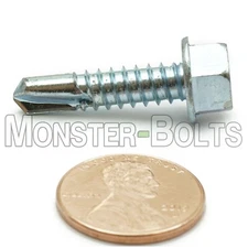 #14 Zinc Tek Screws, Indent Hex Washer Head Unslotted, Self-Drilling Sheet Metal