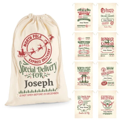 Personalised Christmas Santa Sack Any Name Kids Present Xmas Gift Bag Stocking