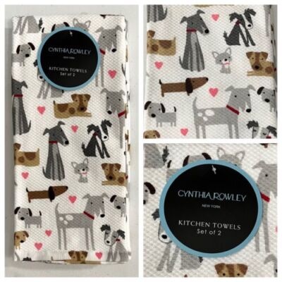 Cynthia Rowley Dogs Hearts Kitchen Towels Italian Greyhound Iggy Dachshund