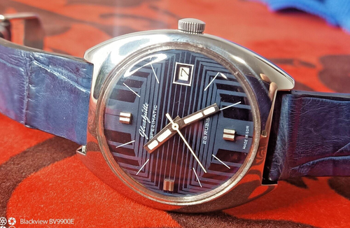 GLASHUTTE SPEZIMATIC 26 RUBIS GERMANY MEN'S WATCH WITH RARE COLOR BLUE DIAL.