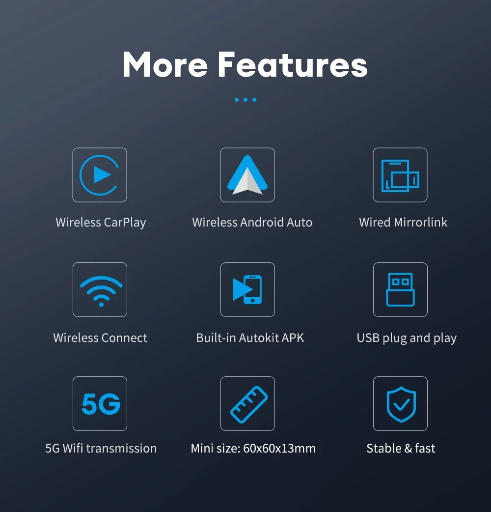 Adattatore Wireless CarPlay Converte da Cablato a Wireless, Plug & Play - Miniatura 4