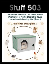 Weatherproof Cat House Insulated with Heating Mat Green