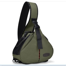 CADEN Camera Sling Bag Water Resistant Padded Strap Nylon Green Black