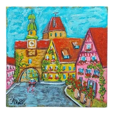 Europe Old Town Original Painting Urban Landscape Handmade Small Wall Art 6x6