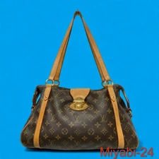 Louis Vuitton Monogram Canvas Bag Dark Brown Gold Lock Used