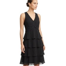 Ann Taylor Tiered Dress Women 10 Black Chiffon V-Neck Sleeveless Cocktail 6183