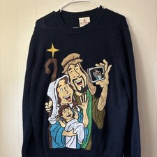 Funny Ugly Christmas Sweater Jesus Mary and Joseph Selfie Size Large Knitted