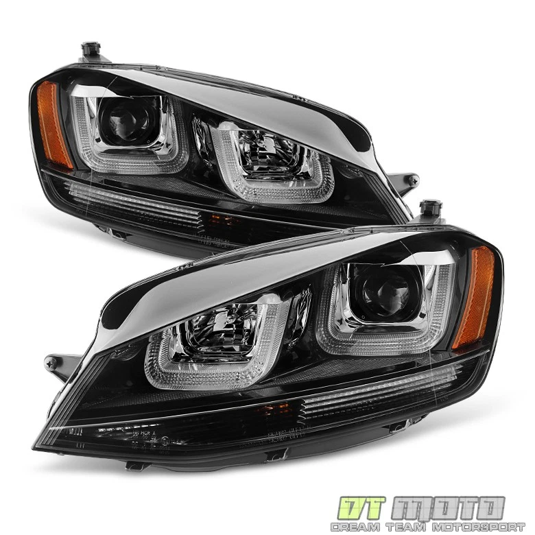 [L+R] Blk 2015-2017 Volkswagen VW Golf/GTI MK7 LED DRL Tube Projector Headlights - Imagem 3 de 4