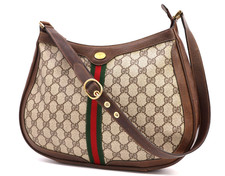 Borsa a tracolla Gucci Vintage Ophidia Web Stripe pelle marrone classica autentica