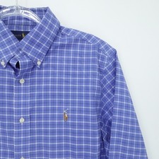 Ralph Lauren Shirt Mens Medium Blue Windowpane Plaid Classic Button Up
