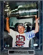 Claude Lemieux Autographed 8x10 SC Photo with Plaque JSA COA