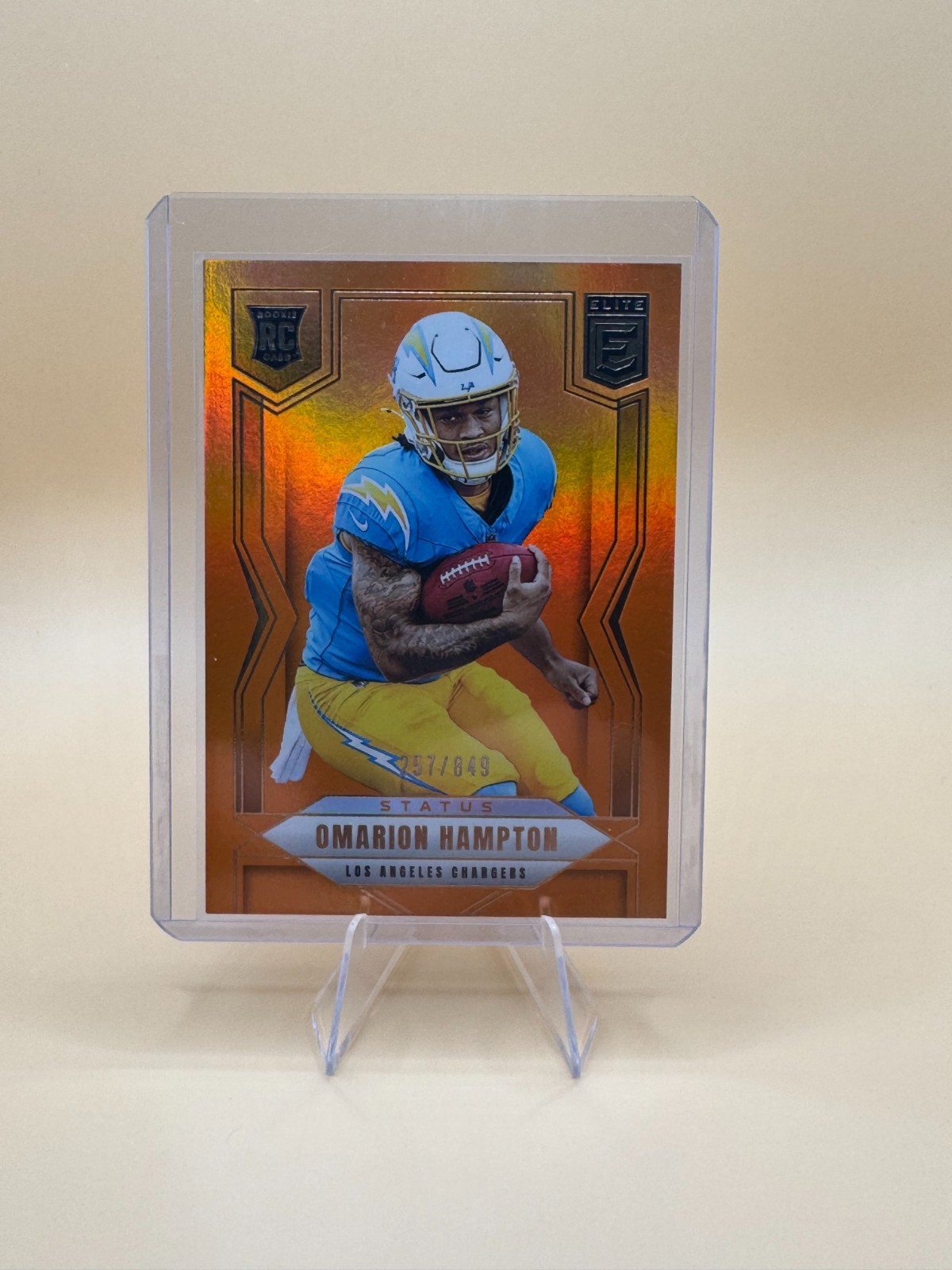 2025 Donruss Elite - Omarion Hampton #132 Status Metallic Orange /849 (RC) - LAC