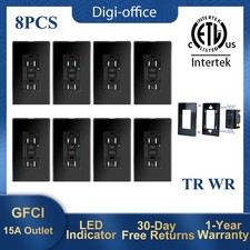 8 PK 15 AMP GFCI GFI Receptacle Outlet - Tamper Resistant TR WR GFCI ETL Black