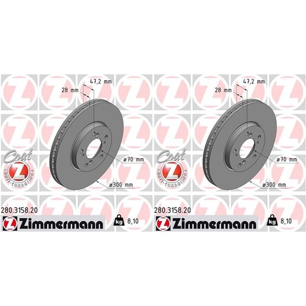 2X Zimmermann Bremsscheiben 300Mm InnenbelÜFtet Vorne Passend FüR Honda Accord-image