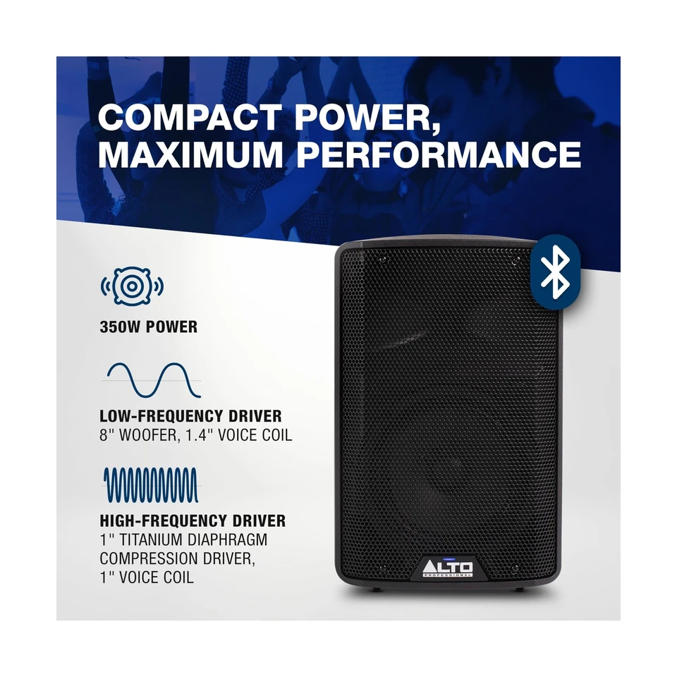 ALTO TX408 350W 8" Powered PA Speaker with Bluetooth, 2-Channel Mixer, Line L... - Image 2 of 4