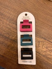 Set Of Three Square Claw Hair Clips in Pink, Teal and Black