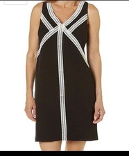 London Times Dress Black with White Accents V Neckline Work Dress Size 12P