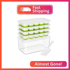 DOQAUS Ice Cube Tray with Lid and Bin - 4 Pack Silicone Ice Cube Trays for Freez